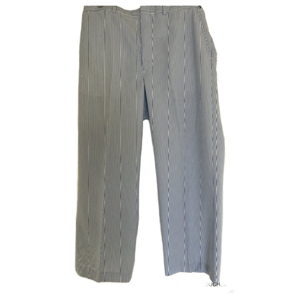 Searsucker Mens Pants Expanding Waist Striped Size 38 x 27 Short Blue Casual